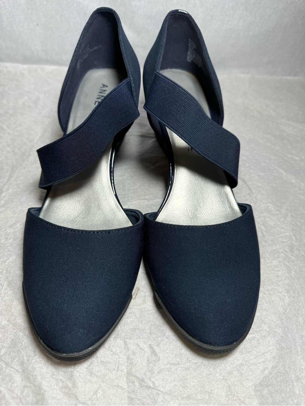 Calvin Klein Dark Navy Stretch-Strap Wedge Sandals